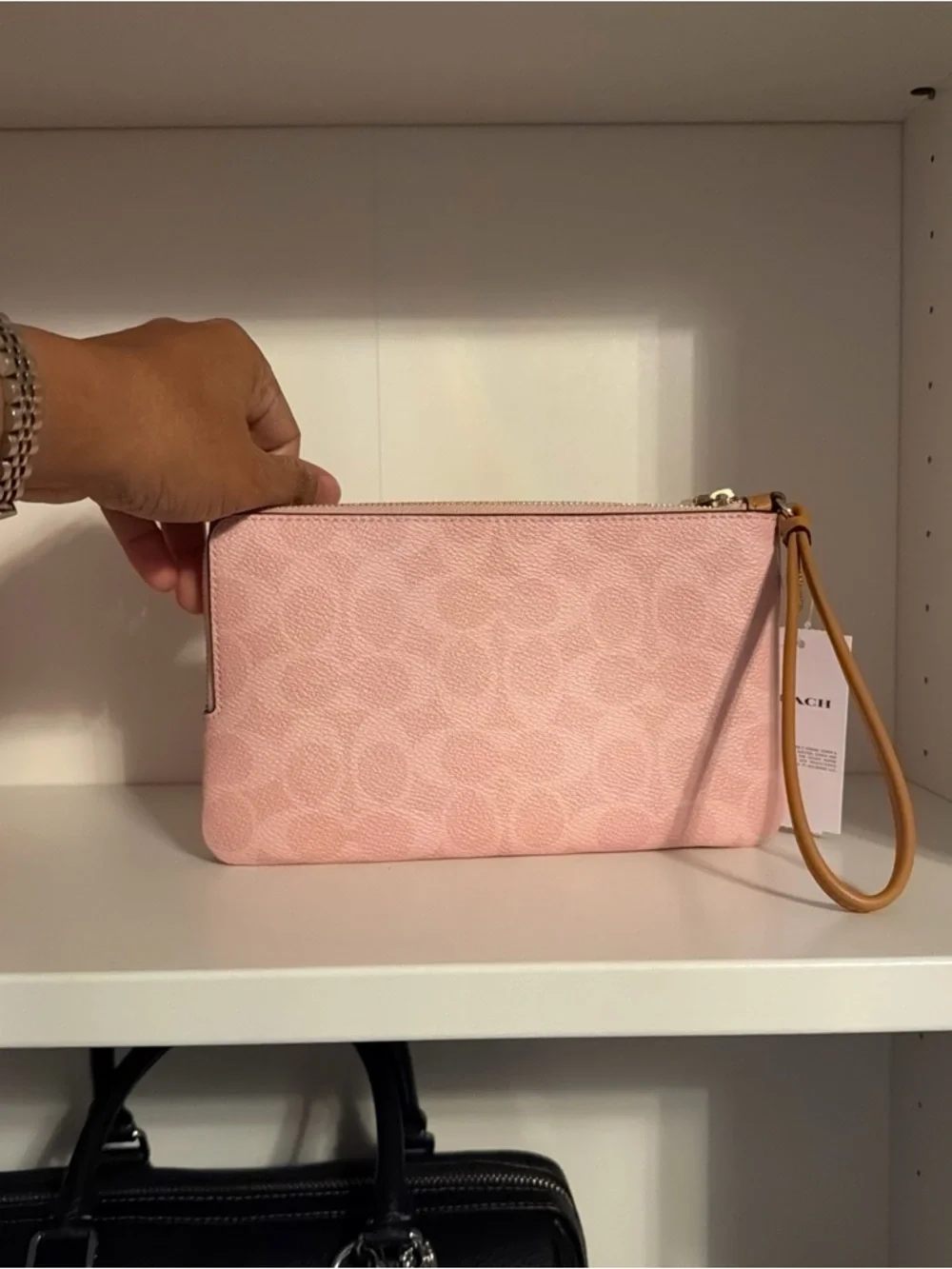 NWT Coach Double Zip Wristlet In Signature Canvas With Charm CEF61 Powder Pink - Picture 7 of 7